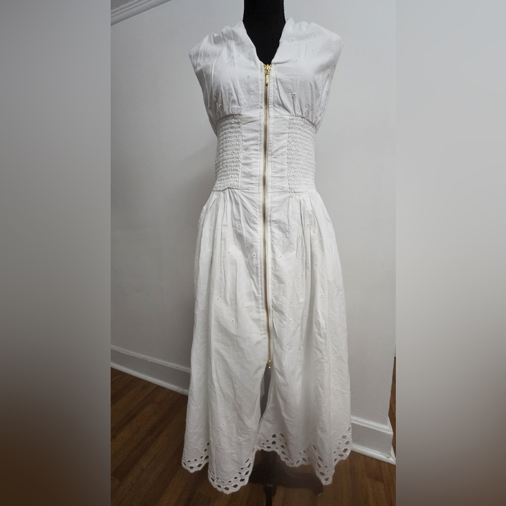 Anthropologie The Tommie Cap-Sleeve Front-Zip Shirt Dress Eyelet White - Picture 4 of 7